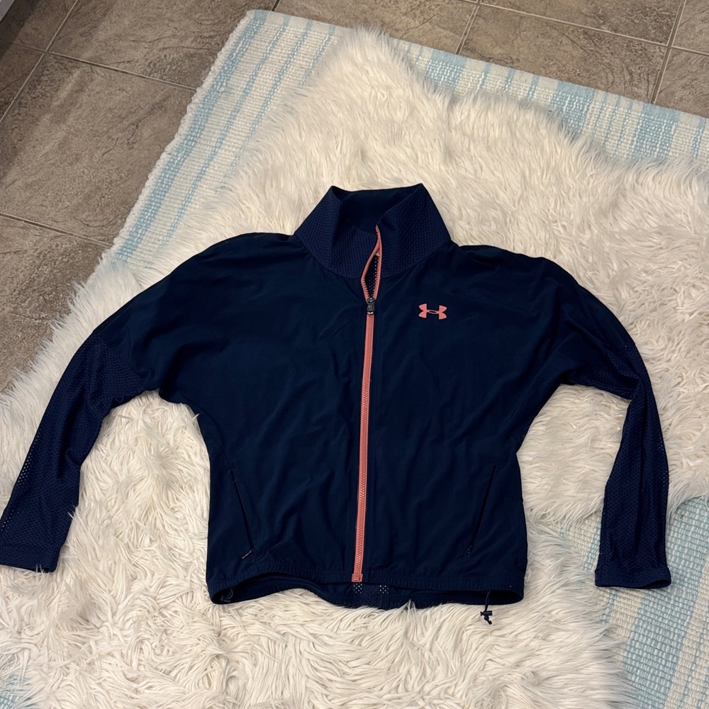 Under Armour Women's Dark Blue Jacket with Pink Zipper